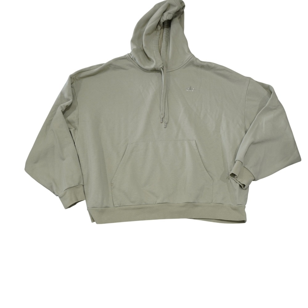 Alo Women's XL Accolade Hoodie Sage Green French Terry Sweatshirt Cozy Casual